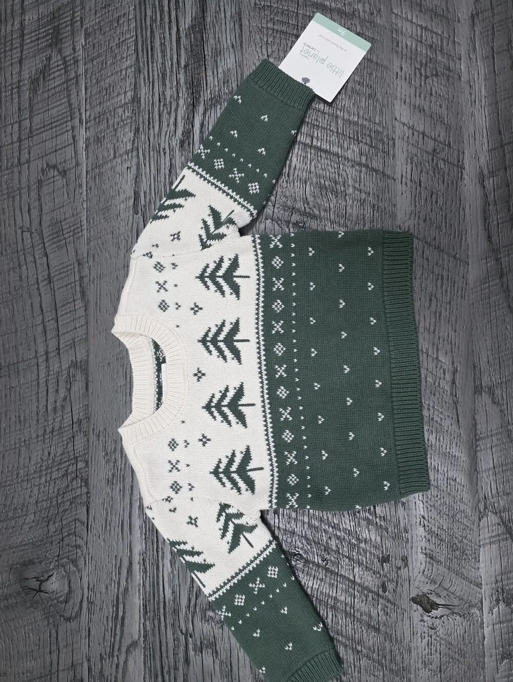 Nwt Little Planet Organic Baby Toddler Green&Cream Holiday Tree Knit Sweater(9m)